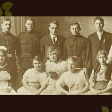 Picture 47 – High school drama club, Ina Roberts (Stephens) back right circa 1912. From Brampton's 100th Anniversary 1873 - 1973